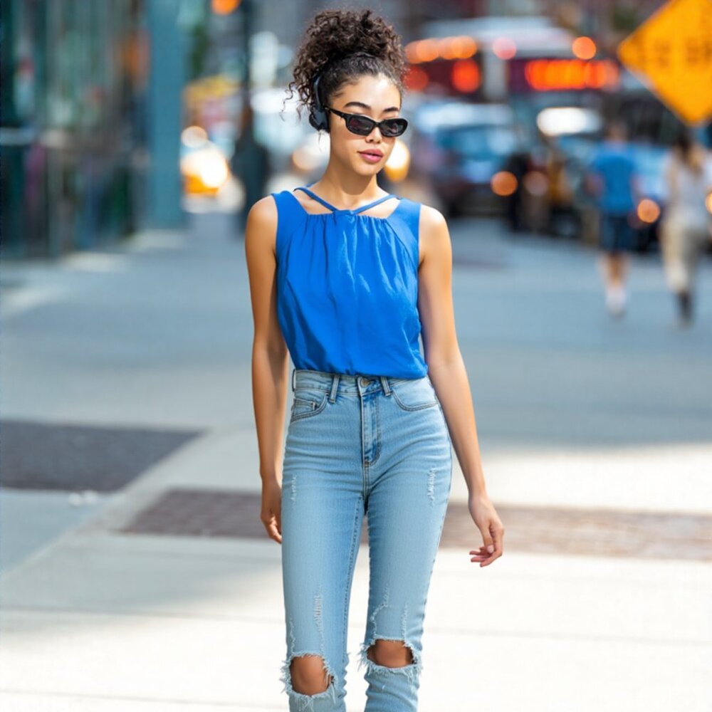 STYLE BUNDLE: SHEIN Jeans + FOREVER 21 Sleeveless Blouse, Size 4/XS (BB1318B)